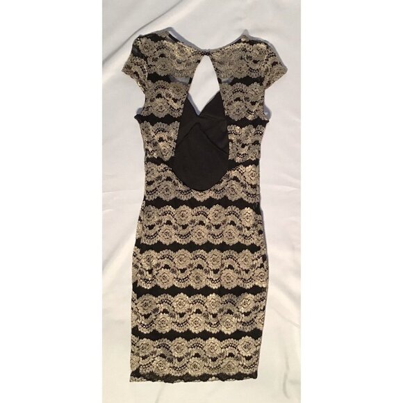 Windsor -Party Dress Vintage - Fully Lined With A Black Sheath Overlay Gold Lace - Picture 4 of 4